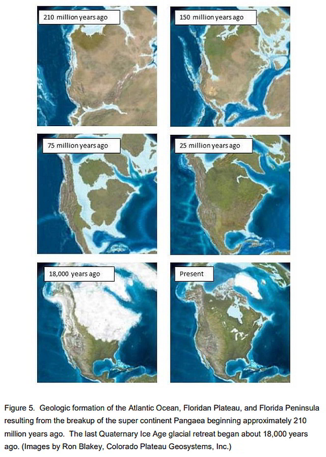 Geologic formation of the Atlantic Ocean, Floridan Plateau, and Florida Peninsula.