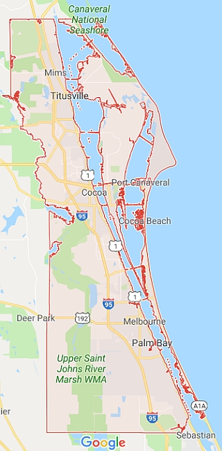 Map of Brevard County, Florida