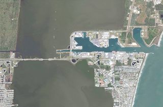 Aerial photo of the Banana River algae superbloom at Port Canaveral in 2016.