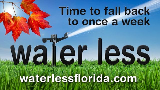 Florida's once a week lawn watering restrictions for the fall season started on November 1st. Do your part to improve the Indian River Lagoon and conserve Florida's water by setting your sprinkler systems to once a week operation now.