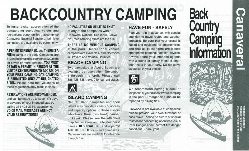 Canaveral National Seashore Backcountry Camping Brochure